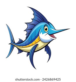 Vector of a marlin fish cartoon illustration on white