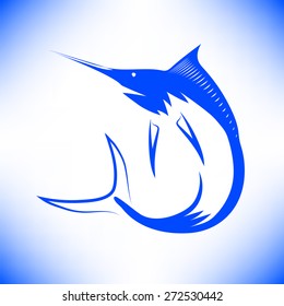 Vector Marlin Fish Icon Isolated on Blue Background. Symbol Fish.