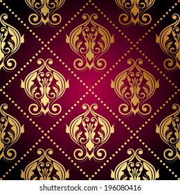 Vector maroon wallpaper with gold ornament