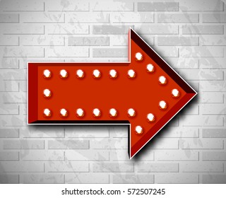 Vector marquee arrow symbol on brick wall background