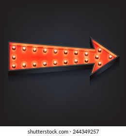 Vector marquee heart symbol with red glowing light bulbs, black background