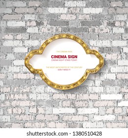 Vector Marquee light board sign on light grey brick wall background. Vector illustration