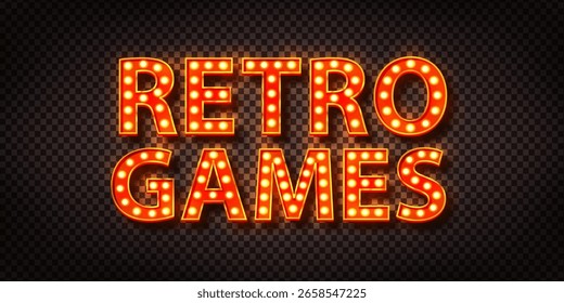 Carpa de Vector de neón signo de Juegos retro aislado en el fondo transparente.
