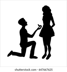 Vector Of Marriage Proposal .Silhouette Black And White