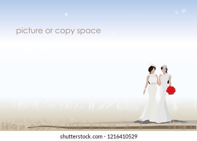 vector married lesbian couple standing on  outdoor background