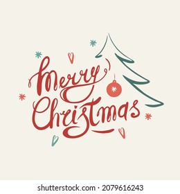 vector marry christmas text. marry christmas text on retro background. christmas text with Christmas tree.