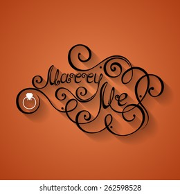Vector Marry Me Inscription, St. Valentine's Day Symbol, Wedding. Hand Drawn Lettering. Ornate Vintage Lettering