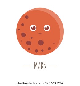 Vector mars illustration for children. Bright and cute flat picture of smiling planet isolated on white background. Space concept