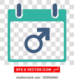 Vector Mars Male Symbol Calendar Day EPS vector icon. Illustration style is flat iconic bicolor cobalt and cyan symbol on a transparent background.