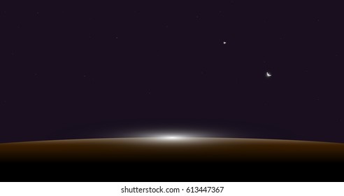 Vector mars sunrise space landscape like from the spaceship