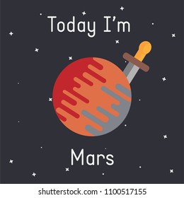 Vector Mars with sword illustration with "Today I'm Mars"  caption on dark background