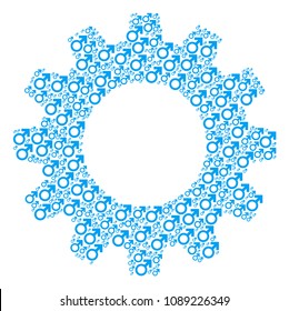 Vector Mars symbol icons are composed into cog combination. Technical design concept constructed from Mars symbol pictograms.
