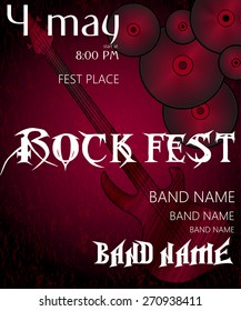 vector marsala invitation poster for rock fest with guitar and records