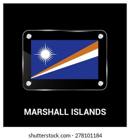 Vector Marshal Islands Flag glass plate with metal holders - Country name label in bottom