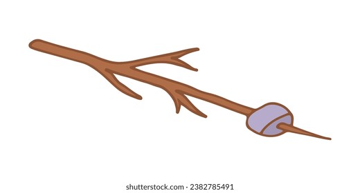 Vector Marshmallow on Stick for Roasting in Bonfire. Doodle hand drawing for Camping and hiking, Local Tourism