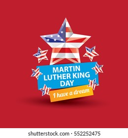 vector Martin Luther King Jr day us sticker or label isolated on red background.  Martin Luther King Jr day vector background