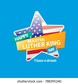 vector Martin Luther King Jr day us sticker or label isolated on blue background. Martin Luther King Jr day vector background or poster
