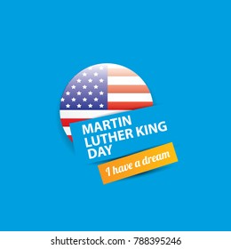 vector Martin Luther King Jr day us sticker or label isolated on blue background. Martin Luther King Jr day vector background or poster