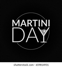 Vector martini day logo. Card illustration of glass shaped letter on dark background