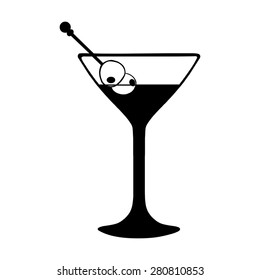 Vector  Martini Glass with Olives. Black and White Illustration.