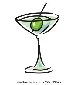 Vector of martini with green olive 