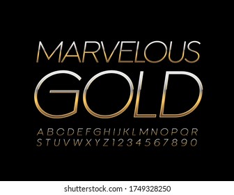 Vector Marvelous Golden Font. Chic Slim Alphabet Letters and Numbers 