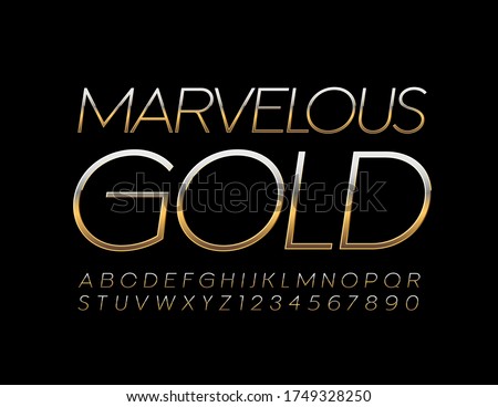 Vector Marvelous Golden Font. Chic Slim Alphabet Letters and Numbers 