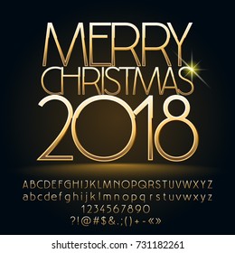 Vector maravillosa tarjeta de felicitación de Feliz Navidad 2018 con juego de letras, símbolos y números alfabetos. El tipo de letra dorada contiene el estilo gráfico