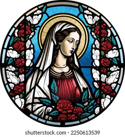 Vector of Mary Magdalene with roses, stained glass effect