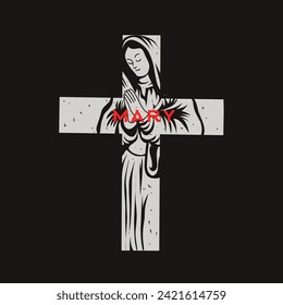 vector of mary on cross art work perfect for print, etc