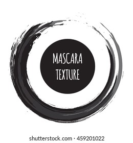 Vector mascara grunge brush stroke isolated on white. Black mascara grunge vector stroke circle. Realistic vector black mascara smudge. Mascara brush isolated on white. Cosmetics cement concept.