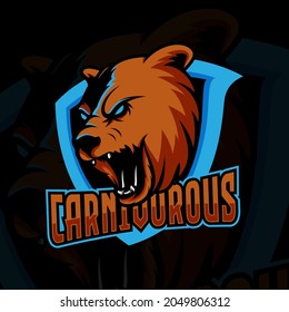 Mascota vectorial de un oso enojado, se ve salvaje y salvaje. Logotipos para jugadores