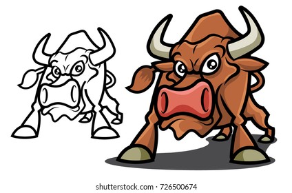 Vector mascot of angry bull with red nose set