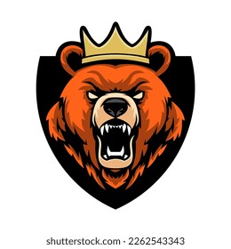 Vector mascot bear wearing crown for logo design template or print t shirt