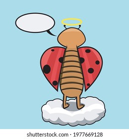 Vector Of Mascot beetle back facing and go up to Clouds and Blue Background. Perfect for learning color, mascot, logo, advertisement, sticker and background.