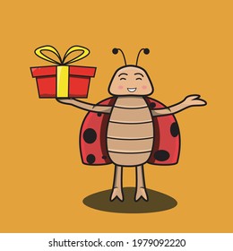 Vector Of Mascot beetle Give away and Orange Background. Perfect for learning Color, Knowledge, mascot, logo, advertisement, sticker and background.