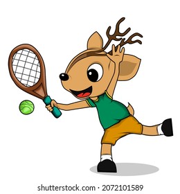 vector mascot boy deer playing tennis very happily