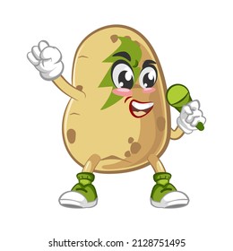 Vector mascot, cartoon and cute potato illustration singing loudly in pop superstar style