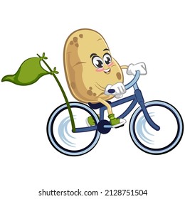 Vector mascot, cartoon and cute potato illustration relaxing cycling