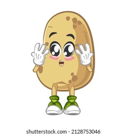 Mascota vectorial, dibujos animados y la linda ilustración de la papa sorprendida
