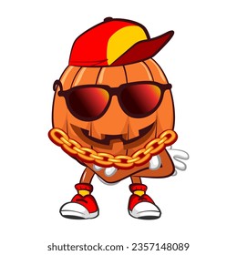 Vector mascot, cartoon and hip-hop style Halloween illustration with sunglasses, hat and gold chain necklace