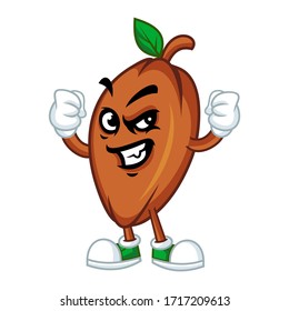 Vector mascot, cartoon, and illustration of a angry, strong cacao beans