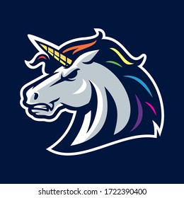 Vector mascot, cartoon, and illustration of a angry unicorn head svg