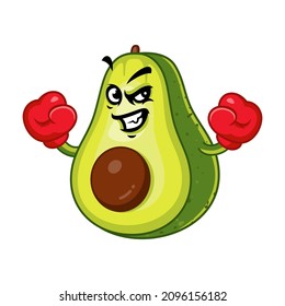 Vector mascot, cartoon and illustration of a angry avocado wearing boxing gloves