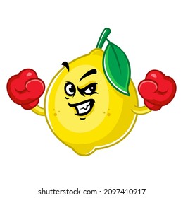 Vector mascot, cartoon and illustration of a angry lemon wearing boxing gloves