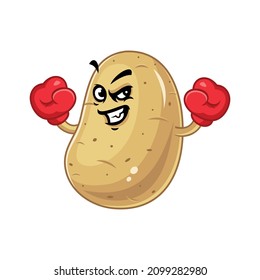 Vector mascot, cartoon and illustration of a angry potato wearing boxing gloves