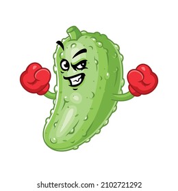 Vector mascot, cartoon and illustration of a angry pickle wearing boxing gloves