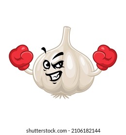 Vector mascot, cartoon and illustration of a angry garlic wearing boxing gloves