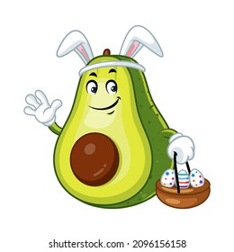 Vector mascot, cartoon and illustration of a avocado holding basket of Easter eggs