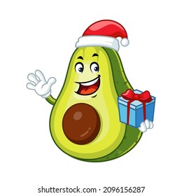 Vector mascot, cartoon and illustration of a avocado wearing santa claus costume